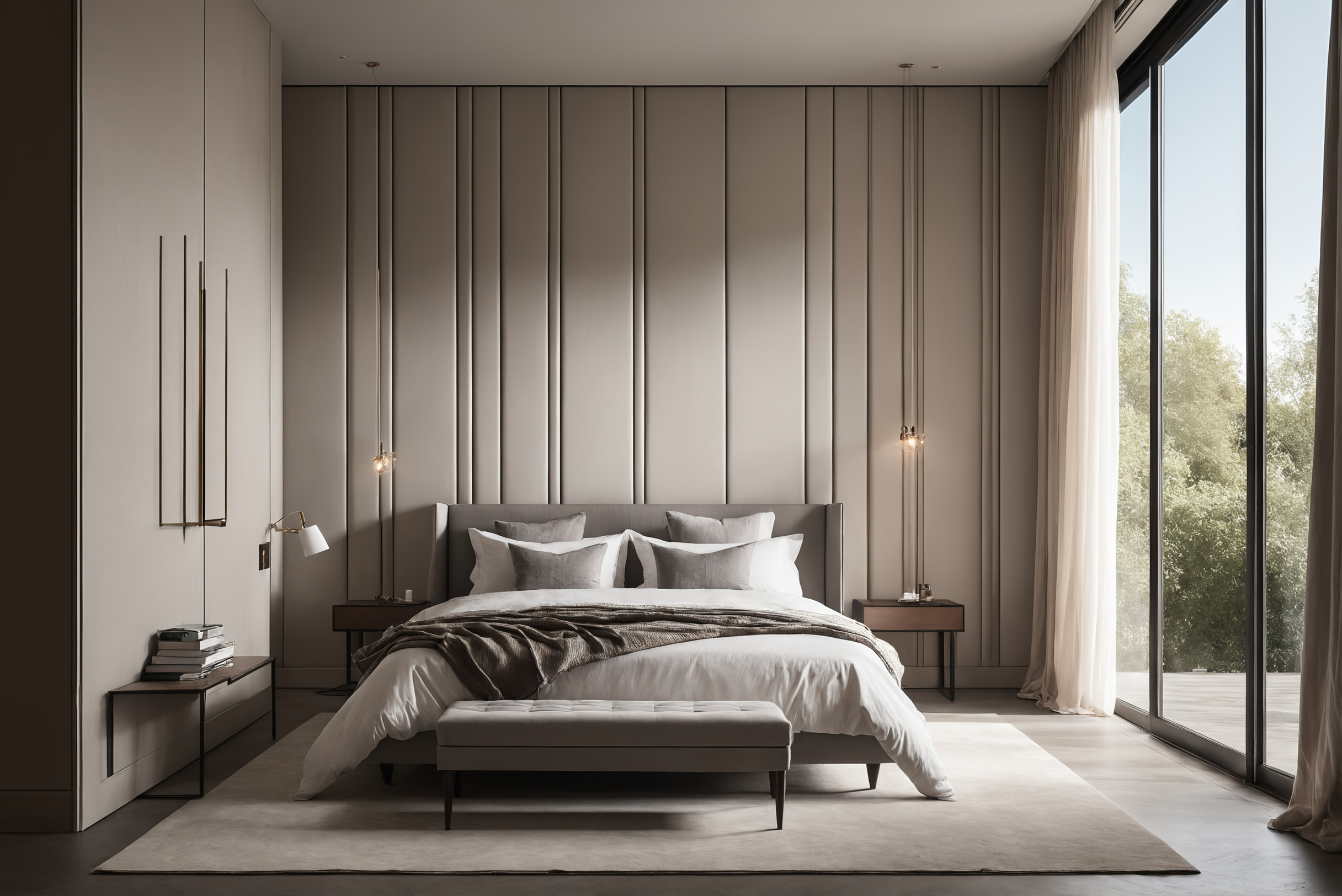Bedroom with the door positioned to leave one long uninterrupted wall for the bed
